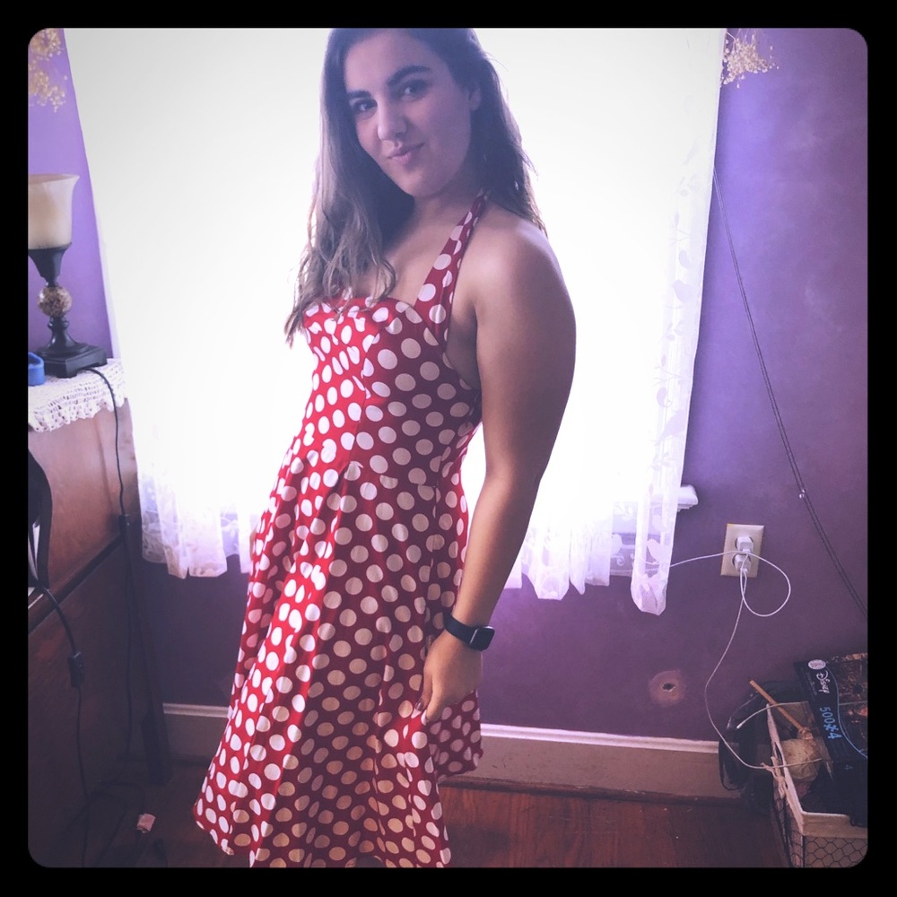Polka-Dot 1950s-Style Halter Swing Dress